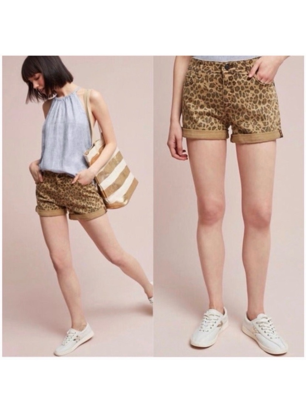 ANTHROPOLOGIE PILCRO AND THE LETTERPRESS LEOPARD PRINT DENIM SHORTS